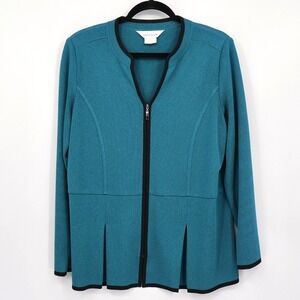 Misook Zip Up Cardigan Womens M Blue Coastal Professional Twee Polished Career